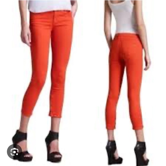 RAG & BONE Sz 31” Mid-Rise Skinny Capri Jeans in Vibrant Orange Zipper at Hem - Picture 1 of 9
